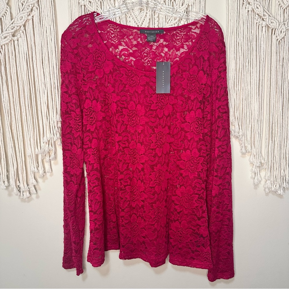 Suzy Shier Fuchsia Lace Blouse NWT